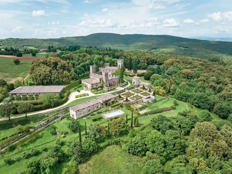 aerial view of Castello di Celsa a stunning castle in Tuscany